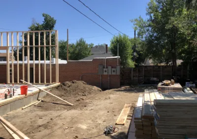 A house under construction with wood framing.